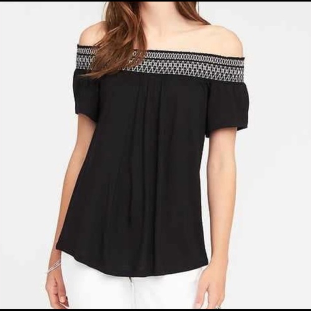 OLD NAVY BLACK & SILVER OFF THE SHOULDER TOP